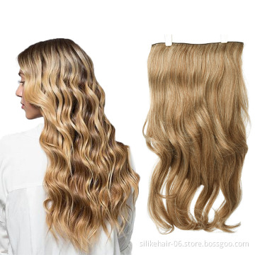 Wholesale Blonde Brown 24 inches Heat Resistant Fiber Clip in Hair Extension Long Wavy One Piece Synthetic Hair Extensions